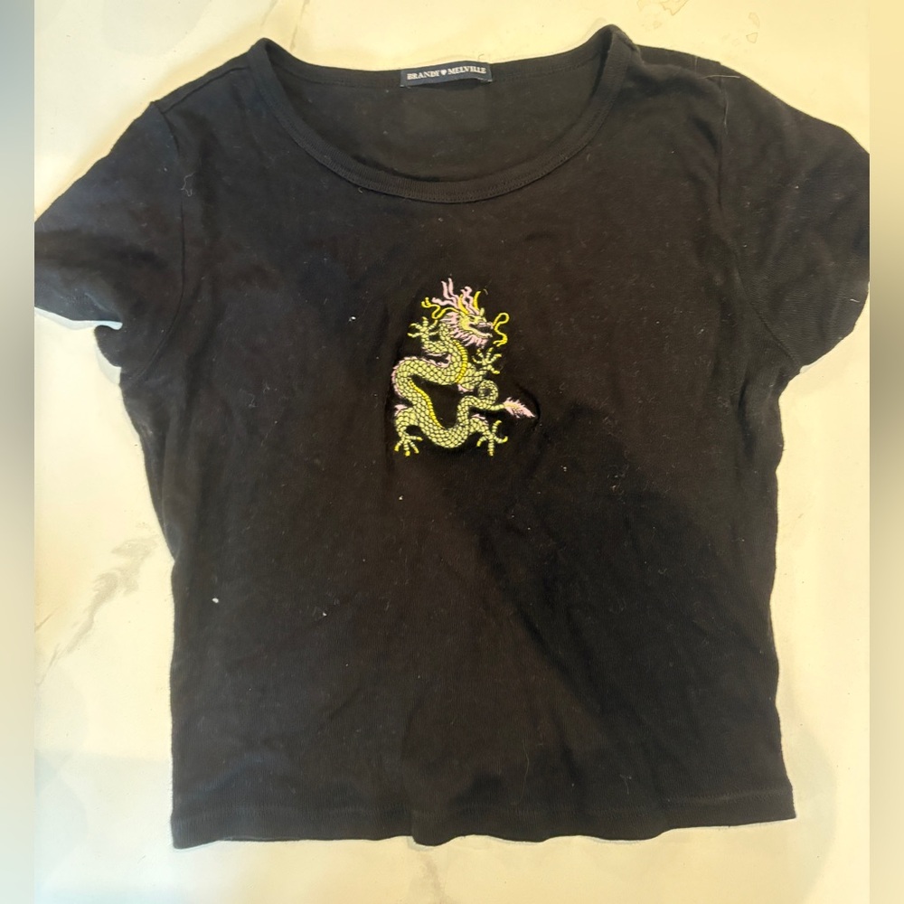 Brandy Melville Black Tee with Colorful Dragon